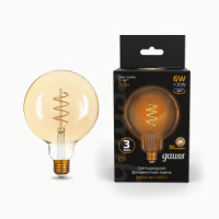 Gauss Filament лампа G120 E27 6W(360lm) 2400К 2K 172x120 Flexible Golden филамент (нитев) 158802008