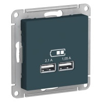 Systeme Electric AtlasDesign мех роз СУ 1 мест 2хUSB изумруд A+A Iв=1,05-2,1А Uв=5В(пл осн)ATN000833