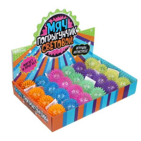 ИГРОЛЕНД Мяч световой "Попрыгунчик-Шипы" прозрачный, 3хLR41, резина, d6,5см, 6 цветов