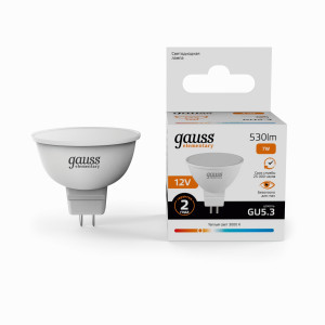 Gauss Elementary лампа GU5.3 7W(530lm) 3000K 2K 50x45 алюминний/пластик 11517