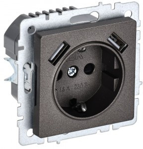 IEK BRITE мех. роз. СУ земля, штор. 16А с USB A+A 3,1А РЮш10-2-БрТБ бр. BR-R14-16-U21-D31-K45