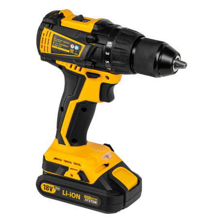 Дрель-шуруповерт аккумуляторная, бесщет. BLDL-IB-18-02, Li-Ion, 18 В, 2 акк. Denzel