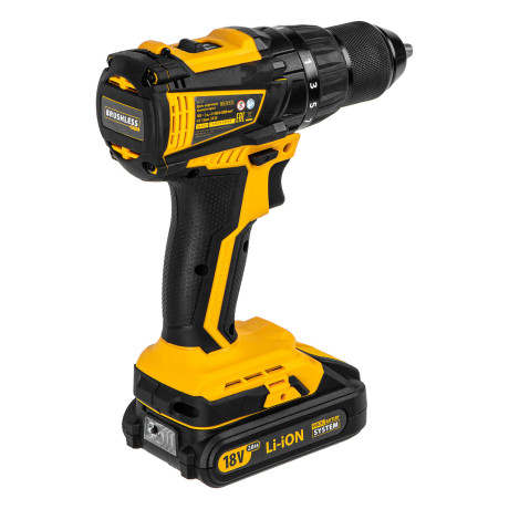 Дрель-шуруповерт аккумуляторная, бесщет. BLDL-IB-18-02, Li-Ion, 18 В, 2 акк. Denzel
