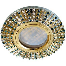 Ecola DL1662 MR16 GU5.3 св-к  Стекло Круг бирюз. страз. золото зеркало/золото 25x93 FM16RGECB (10!)