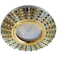 Ecola DL1662 MR16 GU5.3 св-к  Стекло Круг бирюз. страз. золото зеркало/золото 25x93 FM16RGECB (10!)