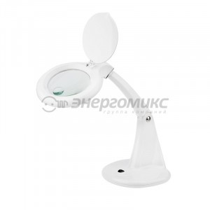 Лупа настольная малая  3Х +доп.12Х  с подсветкой 60 LED, белая  REXANT, 31-0243