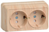 IEK ОКТАВА роз. ОУ 2 мест. с з/к с защ.штор. 16А СОСНА (светлое дерево) РСш22-3-ОС