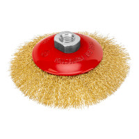 Щетка для УШМ, 125 мм, М14, &quot;тарелка&quot;, латунированная витая проволока Matrix