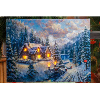 Картина новогодняя HD-9 30*40 Дом у реки со светодиодами (12)