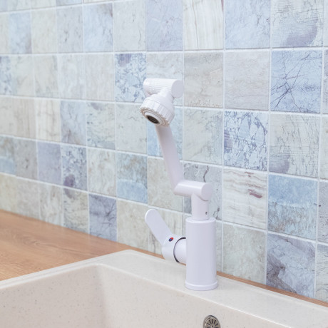 СоюзКран Смеситель для кухни и раковины, излив с вр. 360 гр, аэратор 2 реж, металлопластик, белый