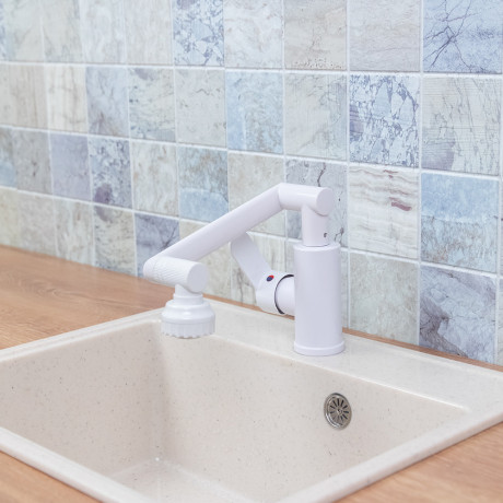 СоюзКран Смеситель для кухни и раковины, излив с вр. 360 гр, аэратор 2 реж, металлопластик, белый