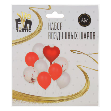 Набор воздушных шаров тм Fntastic, 9 шт (1 фольгированный в форме сердца 18" + 8 латексных 12")