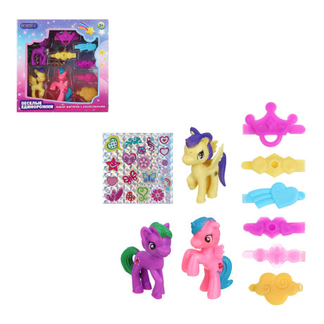 ИГРОЛЕНД Набор фигурок "Веселые единорожки" с акс, ABS, PP, 13х5х13 см, 2 дизайна