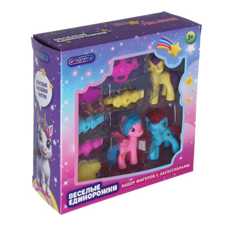 ИГРОЛЕНД Набор фигурок "Веселые единорожки" с акс, ABS, PP, 13х5х13 см, 2 дизайна