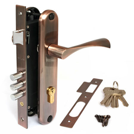 Замок врез 2223/60-AC  Apecs (медь) с ручками, личина-60мм  \20