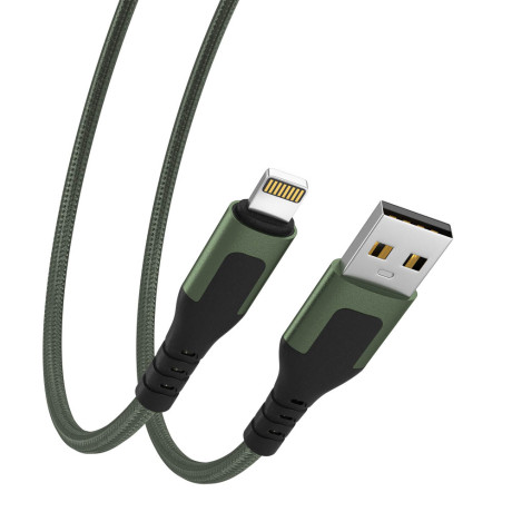 BY Кабель для зарядки Satiny iP, 1,5м, Быстрая зарядка 2.4А, 12W, тканевый, зеленый