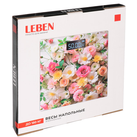 LEBEN Весы напольные электронные "Симпатия", ЖК-дисплей, макс. нагр.до 180кг, 28х28х0,5см