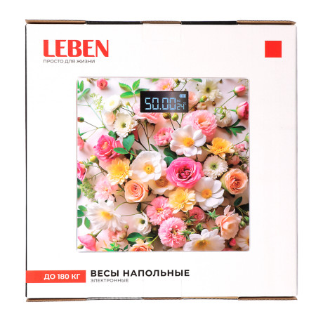 LEBEN Весы напольные электронные "Симпатия", ЖК-дисплей, макс. нагр.до 180кг, 28х28х0,5см
