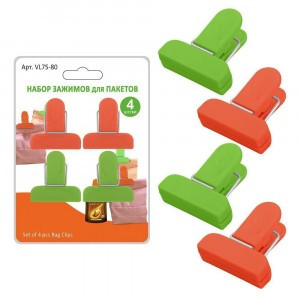 Зажимы д/пакетов, набор 4шт/уп, цена за уп, пластик, сталь VL75-80 Мультидом