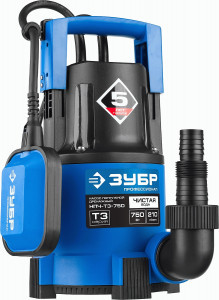 Насос ЗУБР "ПРОФЕССИОНАЛ" Т3 погруж дренажн д/чист воды,750Вт,пропуск 210л/мин,напор 8,5м