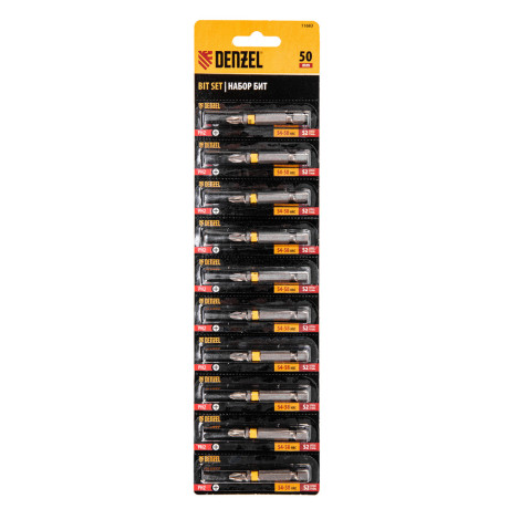 Бита PH2х50, сталь легированная S2, 10 шт., Е 6,3, шестигранный профиль, отрывная упаковка Denzel