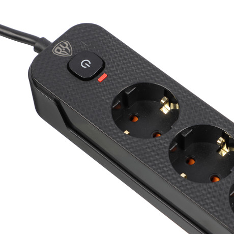 Удлинитель 5 гнезд 3м, BY, с зазем. + 2USB+ 1type C с защитой, с выкл.черн карбон сеч провода 1мм