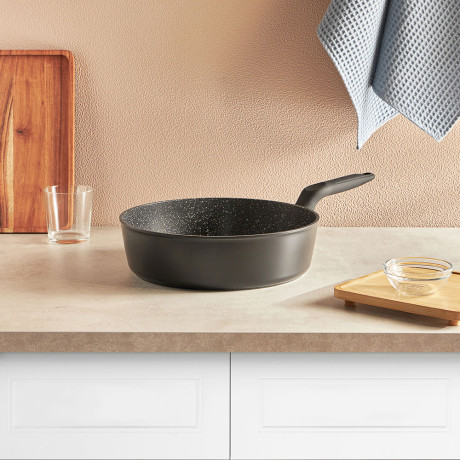 SATOSHI Стоун Сковорода литая глубокая d28см, антипригарное покрытие Мрамор, индукция