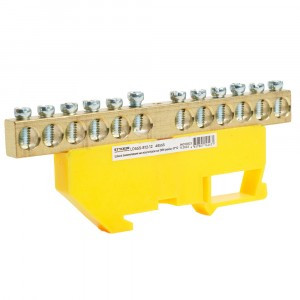 STEKKER шина нулевая "ноль" на DIN-изоляторе 8x12, 12 отв. 160А, желтый LD555-812-12 49555 90