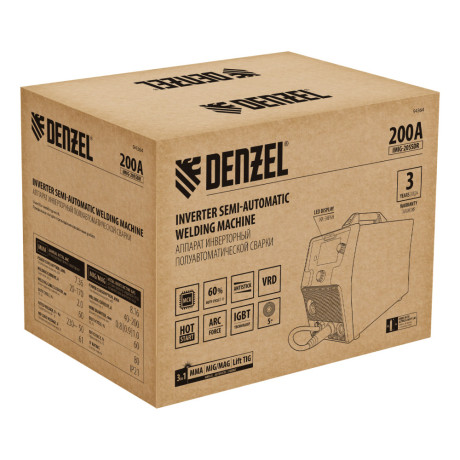 Аппарат инвертор. полуавтомат. cварки IMIG-205SDR, 200 А, ПВ 60%, катушка 5 кг Denzel