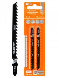 TDM Пилки для электролобзика по дереву, HCS, 75х4 мм, чистый рез, T101D, 2 шт, "Рубин", SQ1089-0206