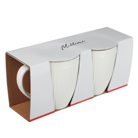 MILLIMI Набор кружек 2 шт, 380мл., белый рельеф, фарфор