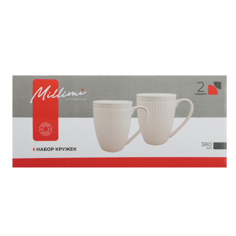 MILLIMI Набор кружек 2 шт, 380мл., белый рельеф, фарфор