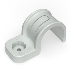 Промрукав скоба пластик. однолапк. ПМ (под монт. пист.) серая в п/э d 25 (уп. 50шт, цена за 1шт) PR1