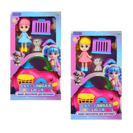 ИГРОЛЕНД Набор аксессуаров для питомцев "Счастливая семья" с куклами, PP, ABS, 13,5х5,8х24 см, 2 диз
