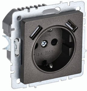 IEK BRITE мех. роз. СУ земля, штор. 16А с USB A+A 2,1А РЮш10-1-БрТБ бр. BR-R14-16-U21-D21-K45