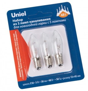 Uniel Лампа накал. для горки на 5 ламп E10 3W 48V прозр (уп/3шт, цена за уп) IL-CT13-CL-03/E10/48V