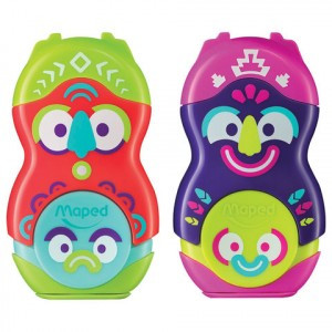 Точилка MAPED "Loopy Fancy", со стирательной резинкой, с контейнером, корпус ассорти, 049131