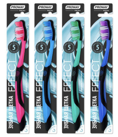 Зубная щетка Эффект, пластик, резина, средняя жесткость, индекс 5, степень 6<G<9