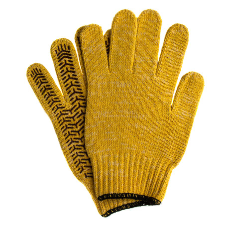 Перчатки трикотажные усиленные, гелевое ПВХ-покрытие, 7 класс, желтые Сибртех