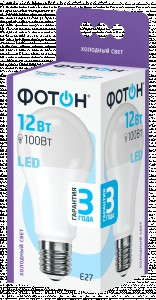 ФОТОН лампа св/д груша A60 E27 12W(1050lm) 6500K 6K без пульсации 120x60 3г арт.23393
