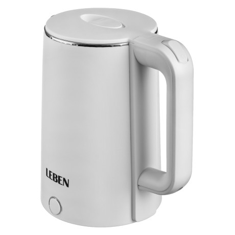 LEBEN Чайник электрический 1,8л, 1850Вт, скрытый нагревательный элемент, белый пластик