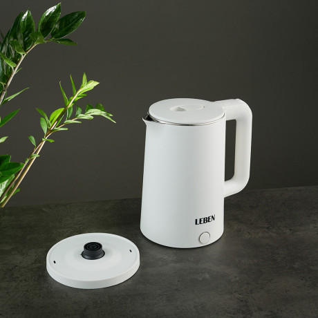 LEBEN Чайник электрический 1,8л, 1850Вт, скрытый нагревательный элемент, белый пластик