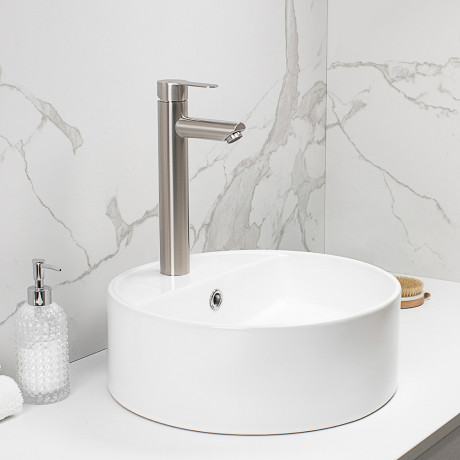 СоюзКран Смеситель для раковины, высокий, керам. картридж 35мм, нерж. сталь, SS02-M138