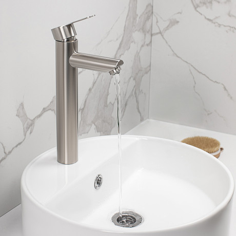 СоюзКран Смеситель для раковины, высокий, керам. картридж 35мм, нерж. сталь, SS02-M138