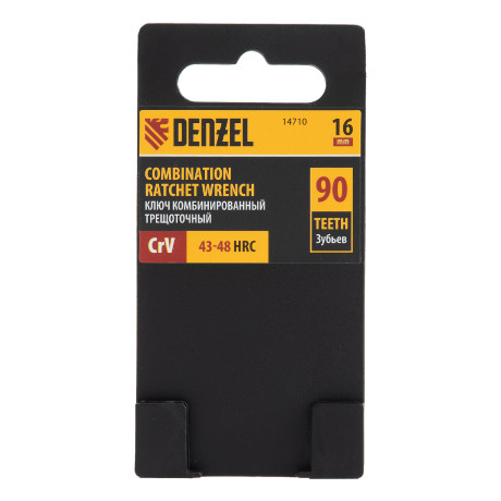 Ключ комбинированный трещоточный, 16 мм, CrV, матовый хром Denzel