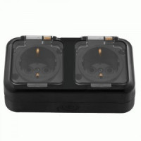 Bylectrica ПРАЛЕСКА АКВА роз. ОУ 2 мест. 16А земля, прозр крышка IP54 черный (РА16-303 черный)