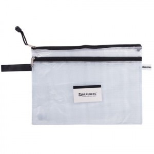 Папка-конверт на молнии BRAUBERG "Solid", А4, 335х243 мм, ПВХ, сетка, 0,3 мм, 2отд., прозр., 223889