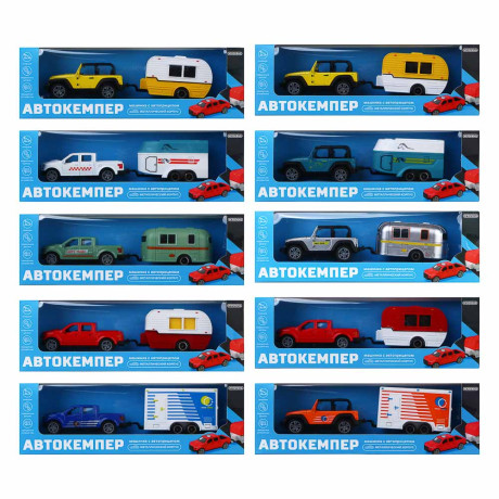 ИГРОЛЕНД Машина с прицепом "Автокемпер", инерция, металл, ABS, 21,5х5,3х6,9 см, 10 дизайнов