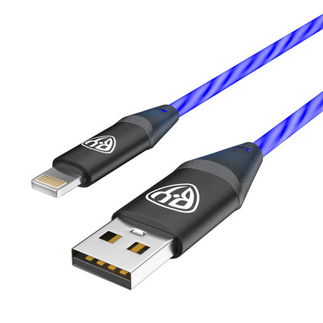 BY Кабель для зарядки Светящийся iP, 1м, 2.4А, Быстрая зарядка, подсв. синяя, Герои, ПЕРЕСВЕТ