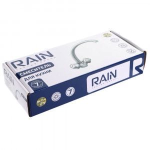 RAIN Смеситель для кухни Кварц, высокий излив, керам. кран-буксы 1/2, латунь, хром